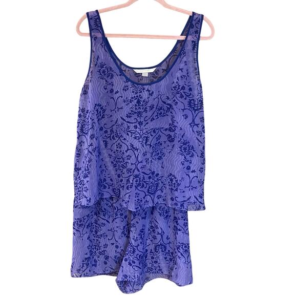 Cacique Sheer Purple Floral Pajama Set 18/20 Mesh Tank & Shorts Sleepwear - Picture 2 of 8